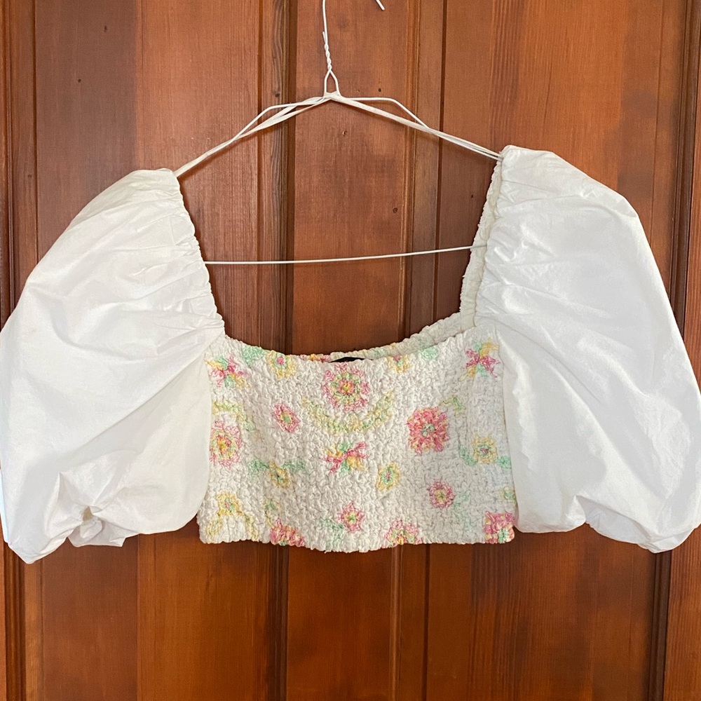 Smocked crop top with puff sleeve